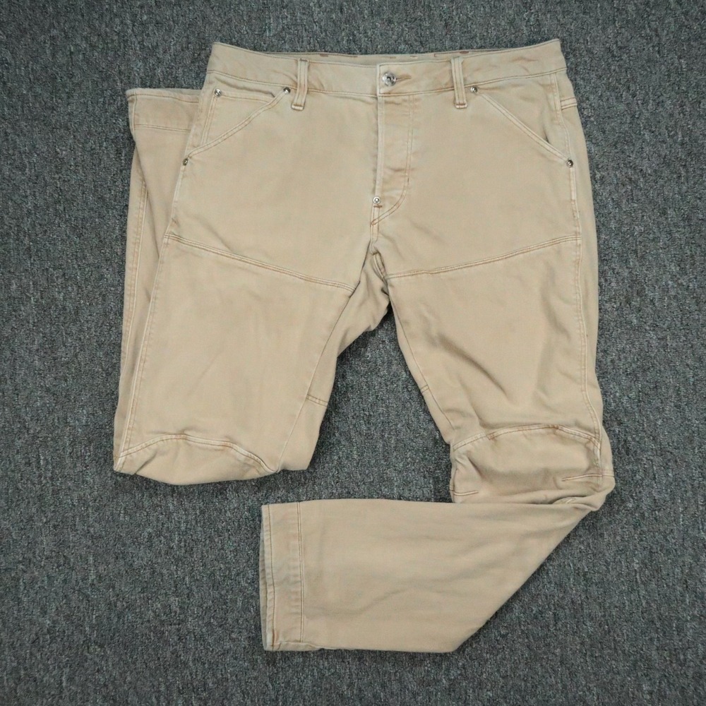 G-Star Jeans Mens 32x32 Beige Tan 5620 3D Slim Trouser Button Fly 5 Pocket *